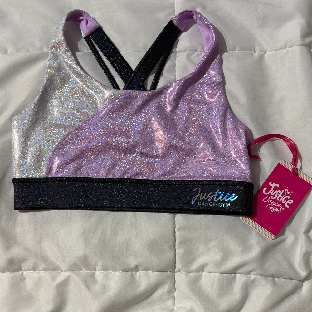 Justice Holographic Pink & Silver Dance Gym Sports Bra